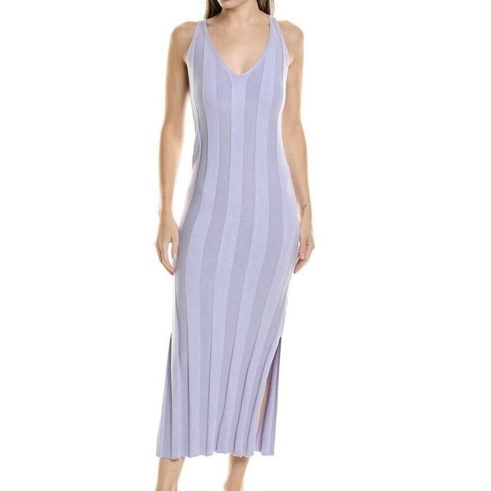 Electric & Rose Rikki Rib Dress Cotton Silk Maxi Ribbed Sleeveless Lilac Size M